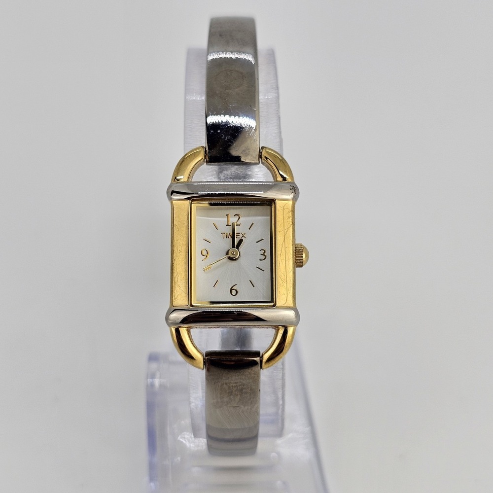 Timex Watch Analog Women 18MM White Dial Gold Gray Bracelet 6.5" NEW Battery